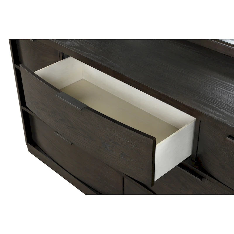 Roundhill Furniture Belani Wood Panel Bed Set, Bed, Dresser, Mirror, Two Nightstands, and Chest, Espresso