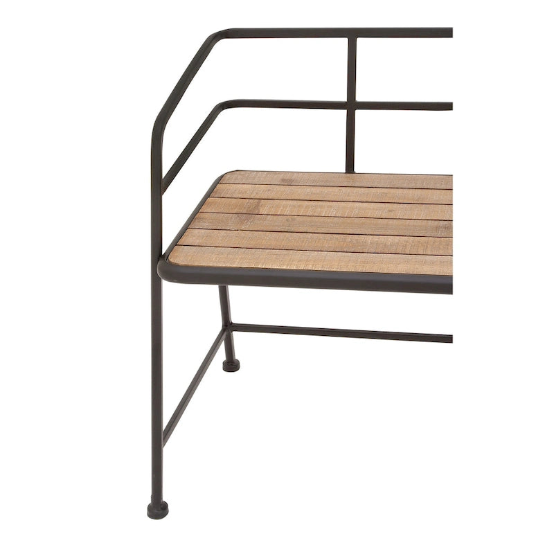 Metal Bench with Wood Seat - Black - Roche River Dcor. - 18Wx45Lx28H