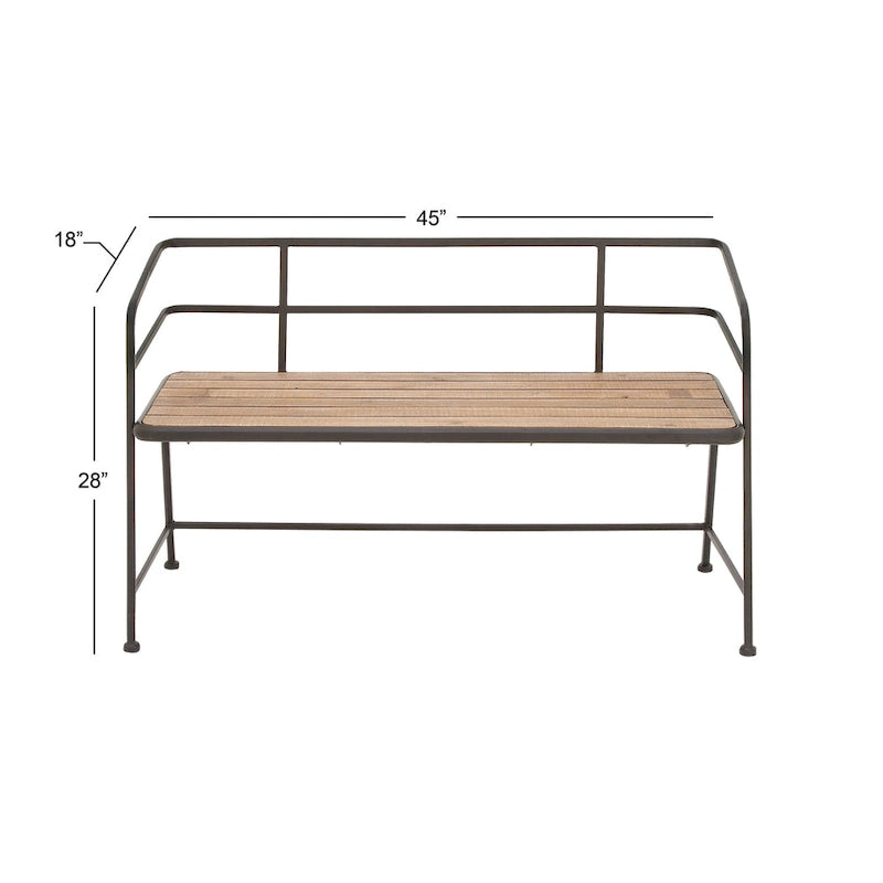 Metal Bench with Wood Seat - Black - Roche River Dcor. - 18Wx45Lx28H