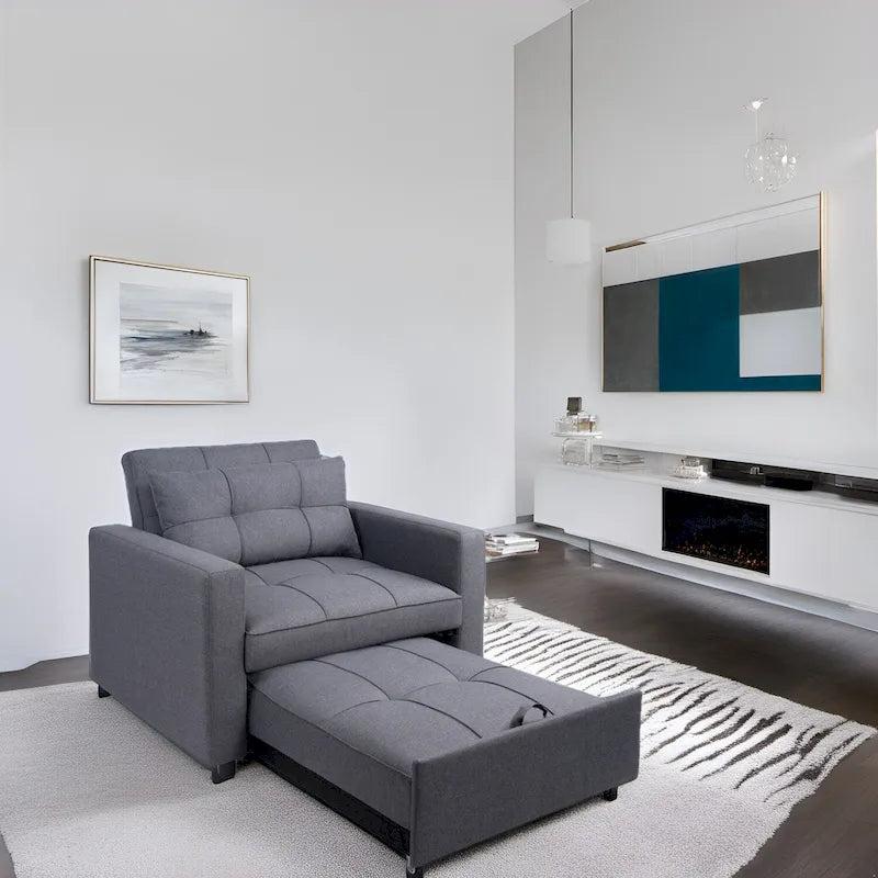 3-in-1 Convertible Recliner Chair Bed - Modern Upholstered Foldable Sleeper Lounge Sofa for Small Spaces