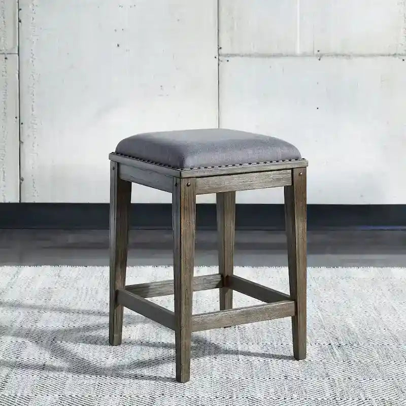 Sonoma Road Weathered Beaten Bark Antique Pewter Metal Upholstered Console Stool - 17x17x26