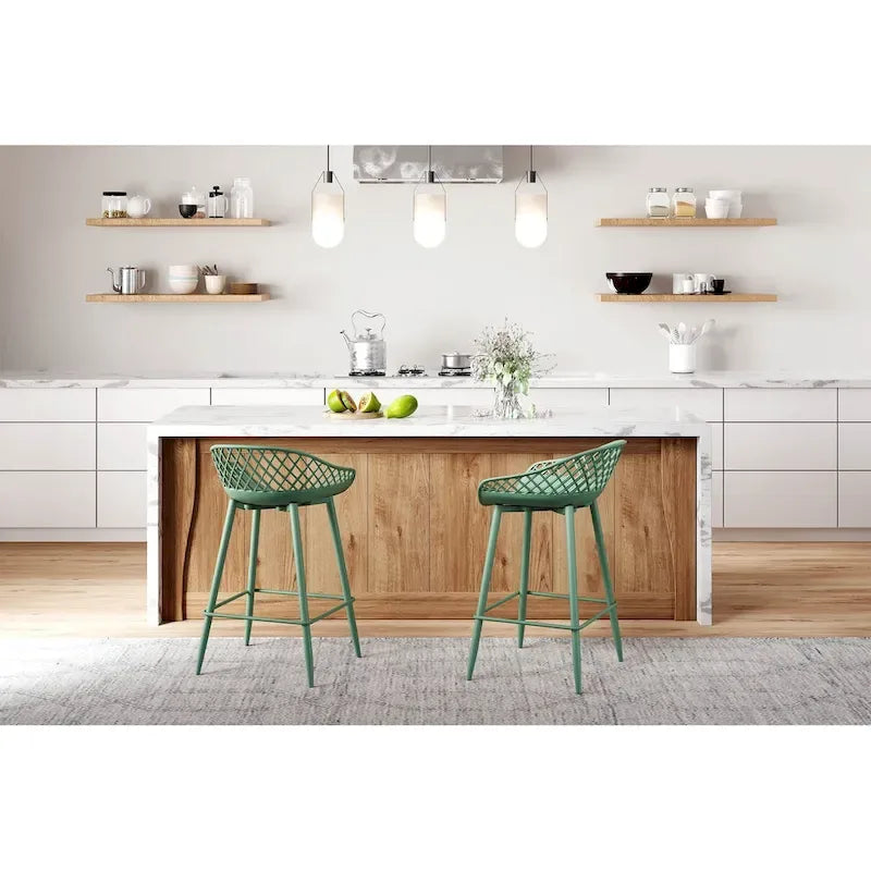 Kurv Mid-Century Modern Counter Stool with Steel Legs for Indoors or Outdoors - Set of 2