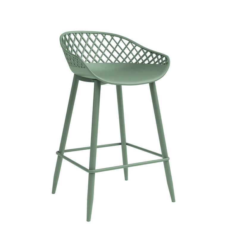 Kurv Mid-Century Modern Counter Stool with Steel Legs for Indoors or Outdoors - Set of 2
