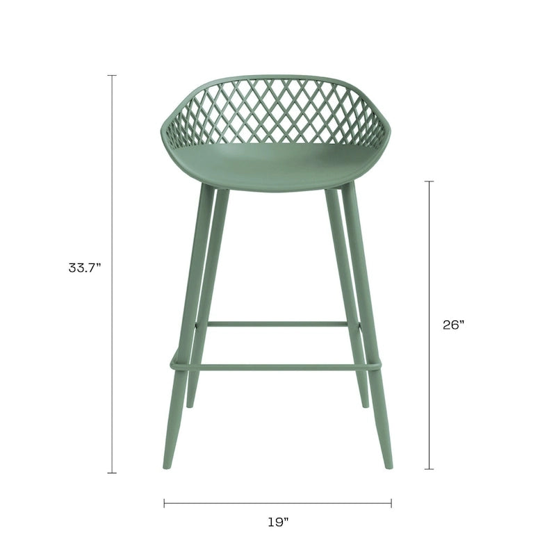 Kurv Mid-Century Modern Counter Stool with Steel Legs for Indoors or Outdoors - Set of 2