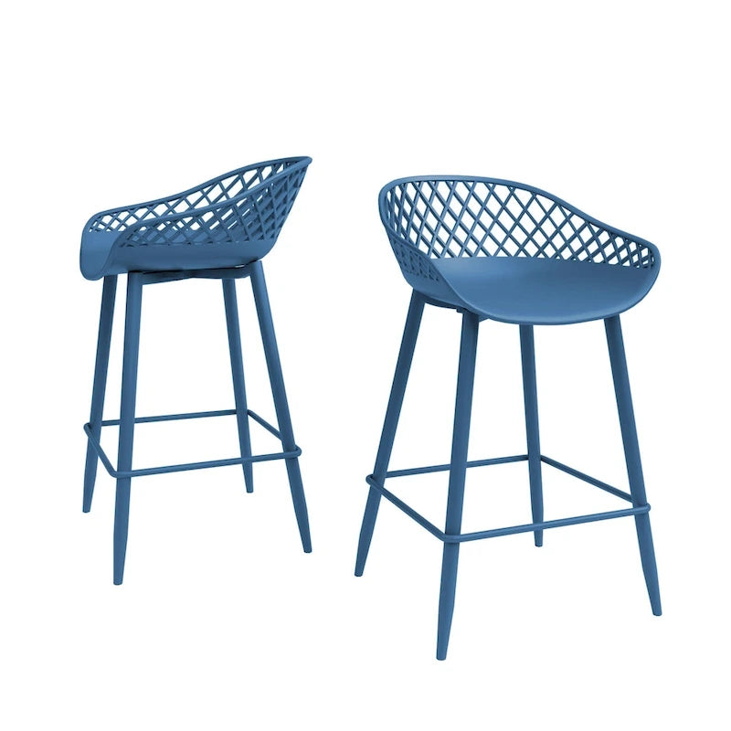 Kurv Mid-Century Modern Counter Stool with Steel Legs for Indoors or Outdoors - Set of 2