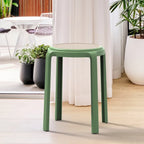 Round Plastic Dining Stool with Wicker Top Tresse Series by LeisureMod - 17.7 H x 13.4 W x 13.4 D