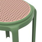 Round Plastic Dining Stool with Wicker Top Tresse Series by LeisureMod - 17.7 H x 13.4 W x 13.4 D