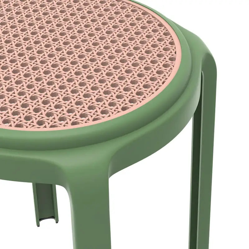 Round Plastic Dining Stool with Wicker Top Tresse Series by LeisureMod - 17.7 H x 13.4 W x 13.4 D