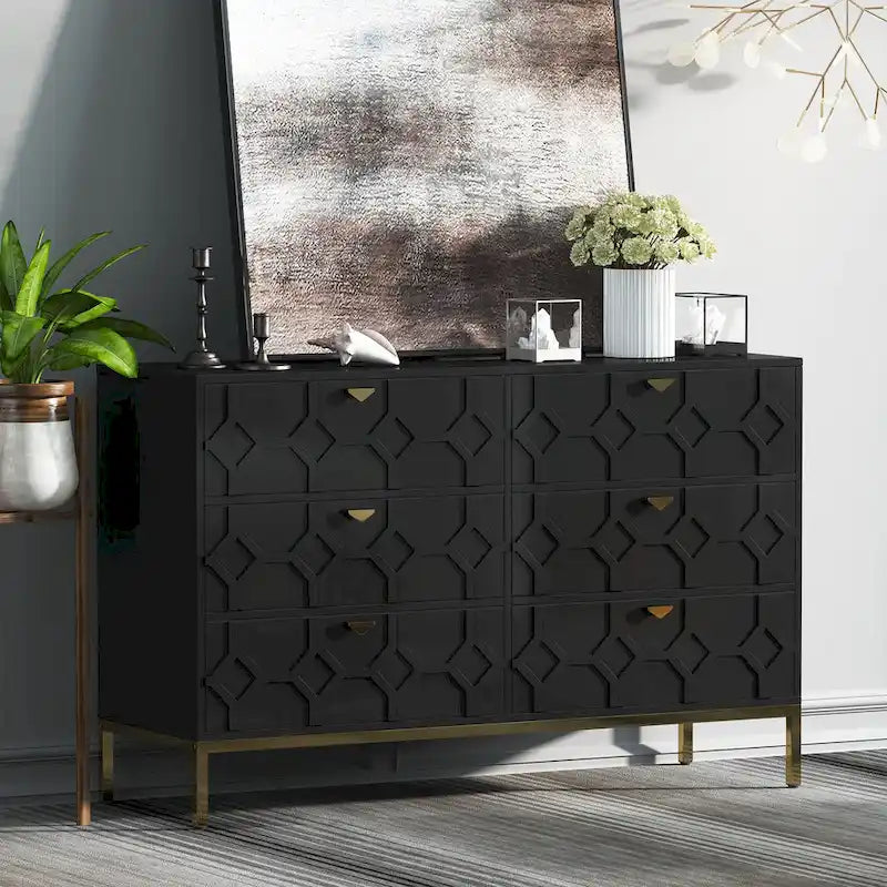 Clihome Wooden Storage 6 Drawer Double Dresser for Bedroom