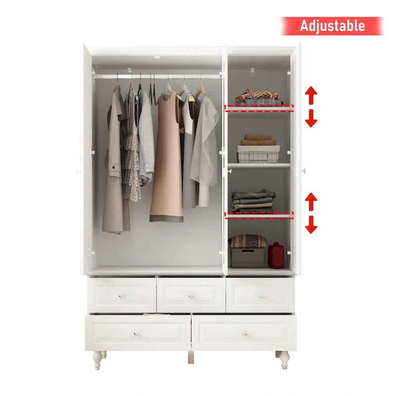 47.2 Lacquered Armoires Wardrobes With Mirror Door 5 Drawer in White