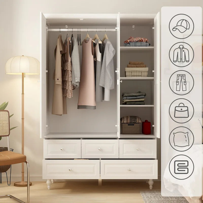 47.2 Lacquered Armoires Wardrobes With Mirror Door 5 Drawer in White