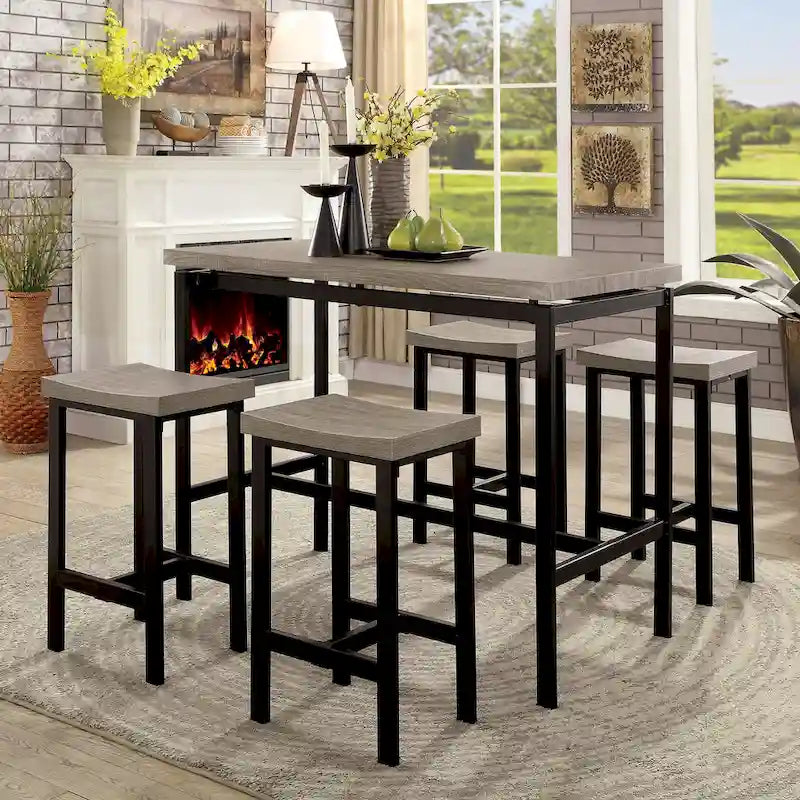 DH BASIC Grey and Black 5-Piece Counter Height Dining Set by Denhour