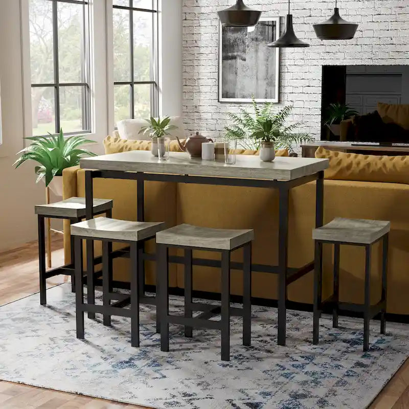 DH BASIC Grey and Black 5-Piece Counter Height Dining Set by Denhour