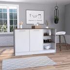 Ginger 59-inch Wide Kitchen Island with 3 Open Shelves and 2 Cabinets