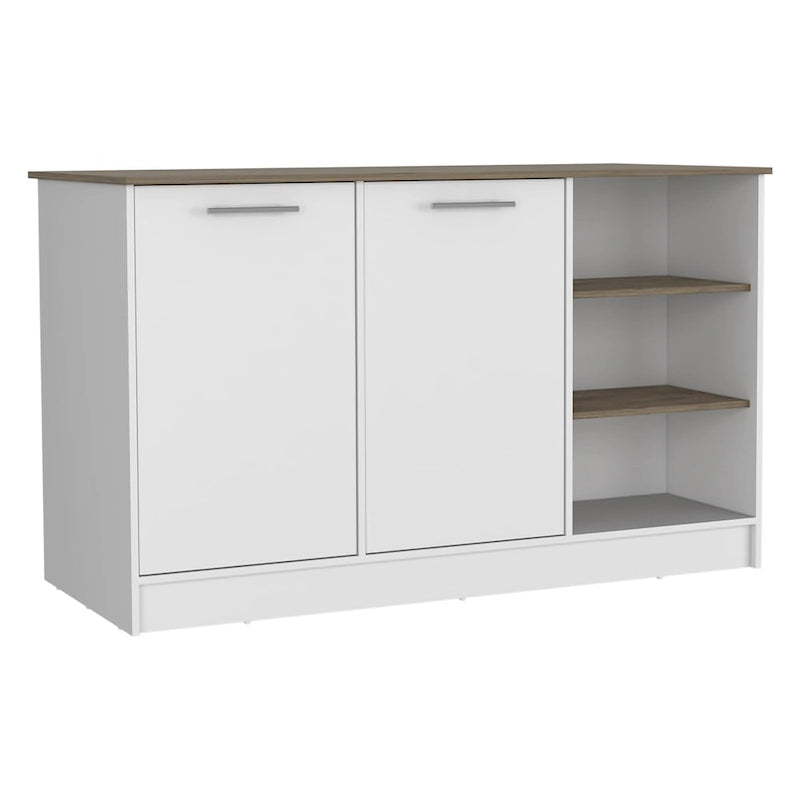 Ginger 59-inch Wide Kitchen Island with 3 Open Shelves and 2 Cabinets
