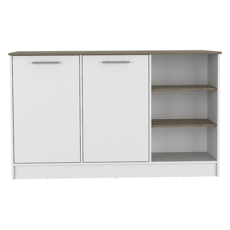 Ginger 59-inch Wide Kitchen Island with 3 Open Shelves and 2 Cabinets