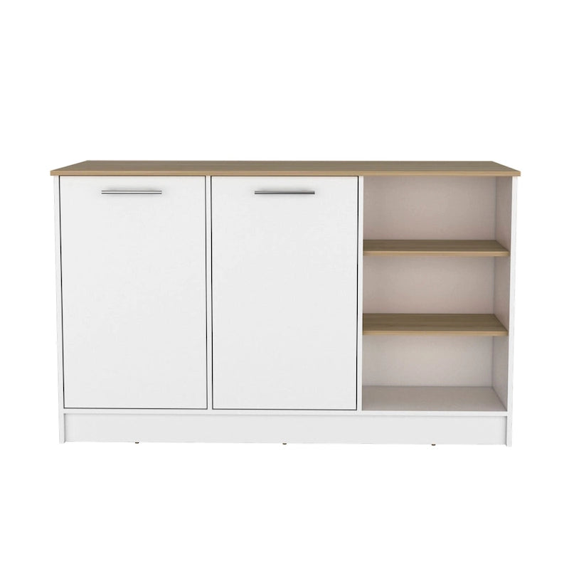 Ginger 59-inch Wide Kitchen Island with 3 Open Shelves and 2 Cabinets