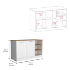 Ginger 59-inch Wide Kitchen Island with 3 Open Shelves and 2 Cabinets