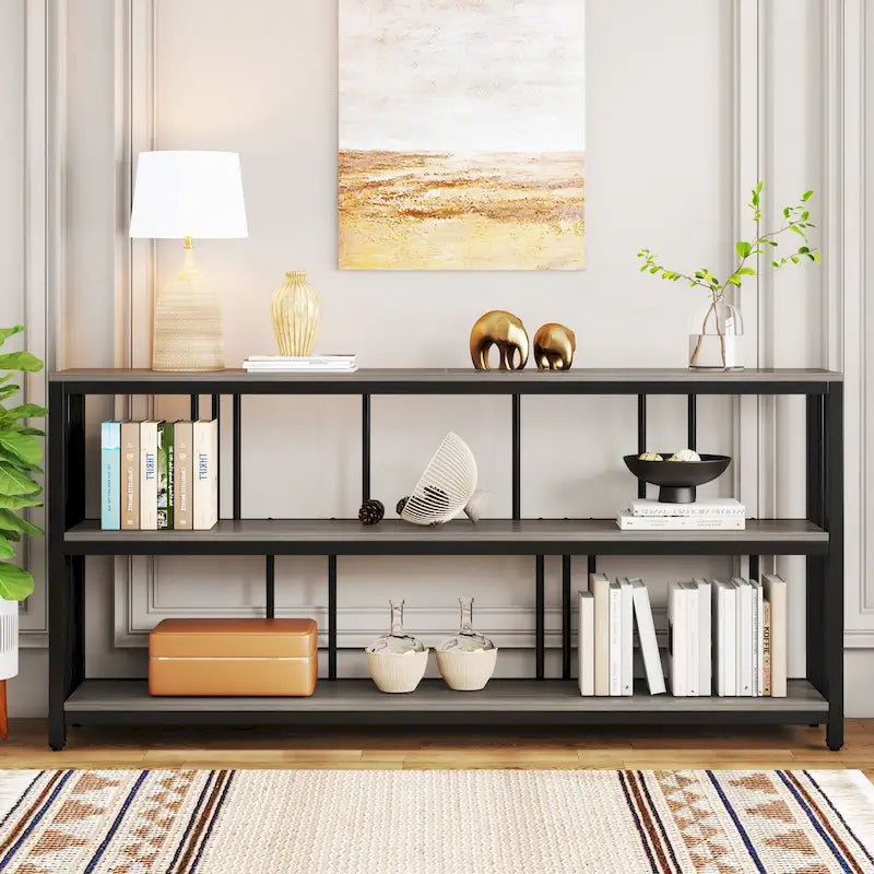 70.9 Narrow Long Console Table, 3 Tiers Sofa Table with Storage Shelves, Entryway Table
