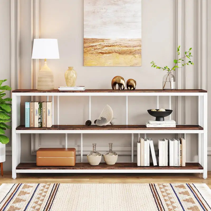 70.9 Narrow Long Console Table, 3 Tiers Sofa Table with Storage Shelves, Entryway Table