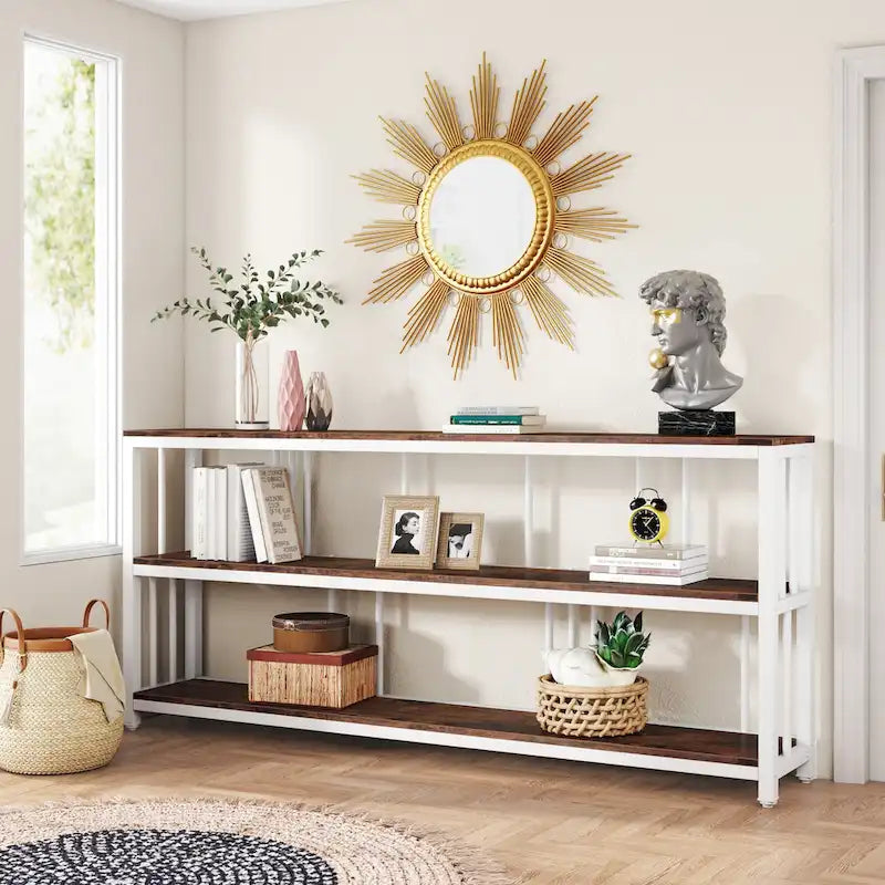 70.9 Narrow Long Console Table, 3 Tiers Sofa Table with Storage Shelves, Entryway Table