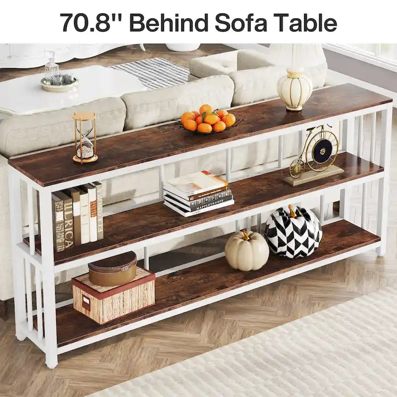 70.9 Narrow Long Console Table, 3 Tiers Sofa Table with Storage Shelves, Entryway Table