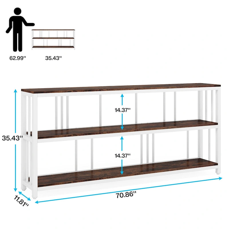 70.9 Narrow Long Console Table, 3 Tiers Sofa Table with Storage Shelves, Entryway Table