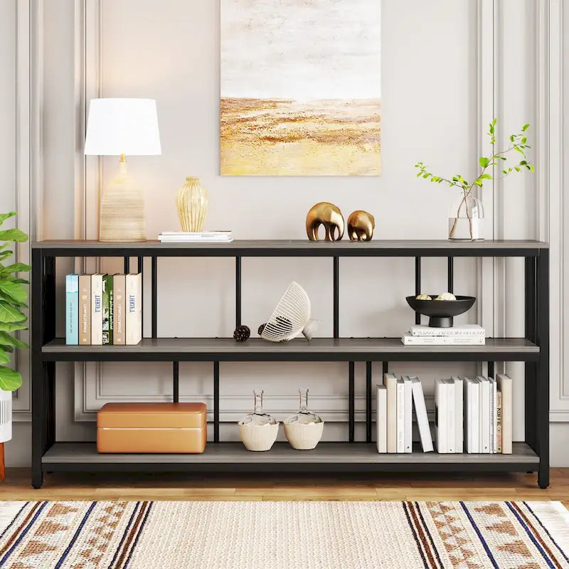 70.9 Narrow Long Console Table, 3 Tiers Sofa Table with Storage Shelves, Entryway Table