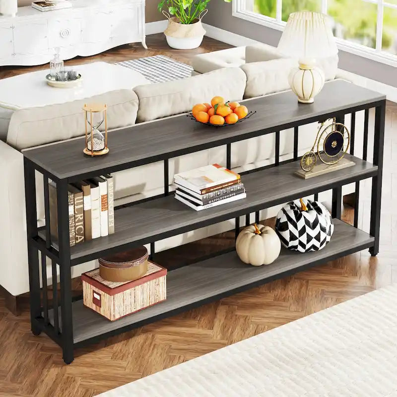 70.9 Narrow Long Console Table, 3 Tiers Sofa Table with Storage Shelves, Entryway Table
