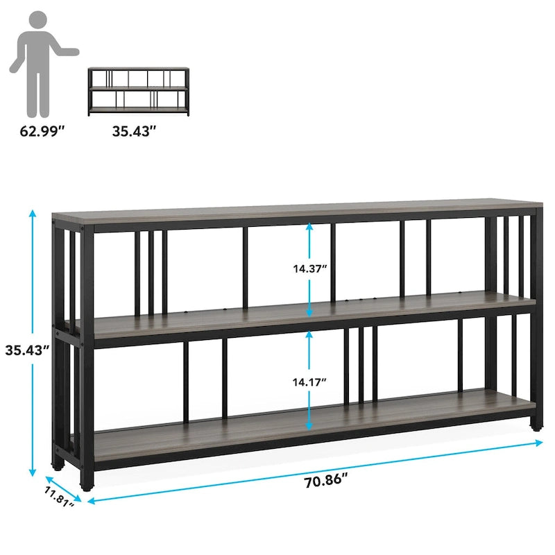 70.9 Narrow Long Console Table, 3 Tiers Sofa Table with Storage Shelves, Entryway Table