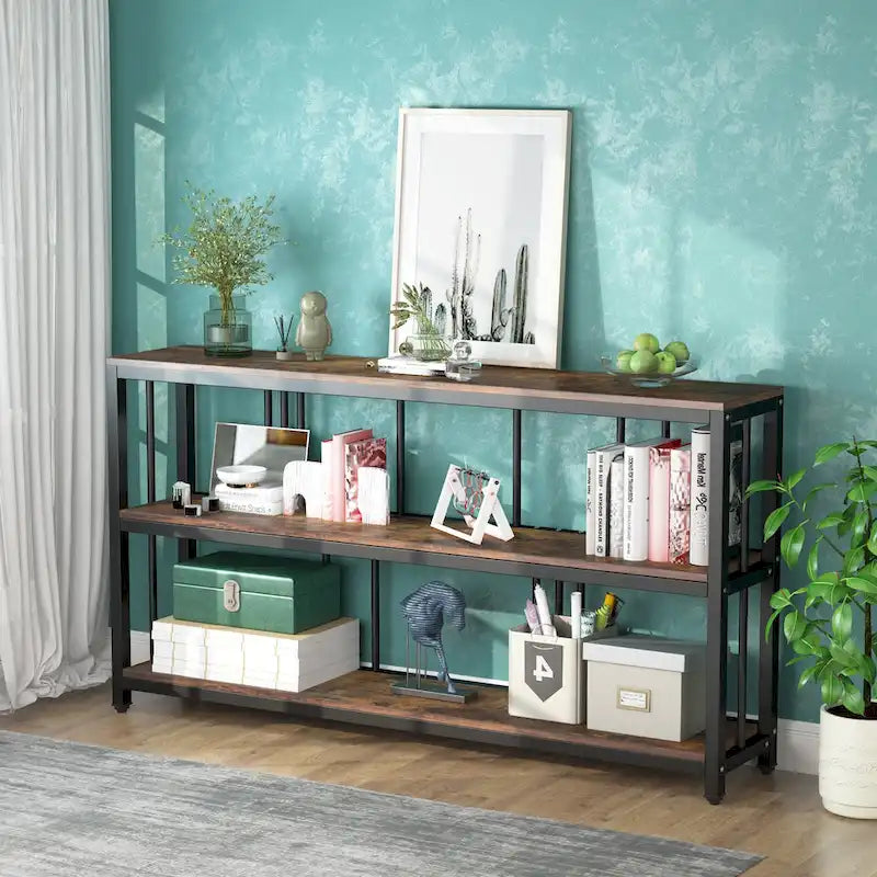 70.9 Narrow Long Console Table, 3 Tiers Sofa Table with Storage Shelves, Entryway Table