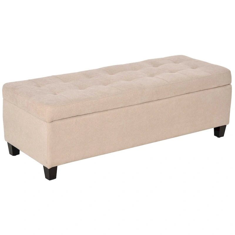 Storage Bench,End of Bed Bench, Linen Fabric Storage Chest with Lift Top, Tufted Ottoman with Storage for Living Room