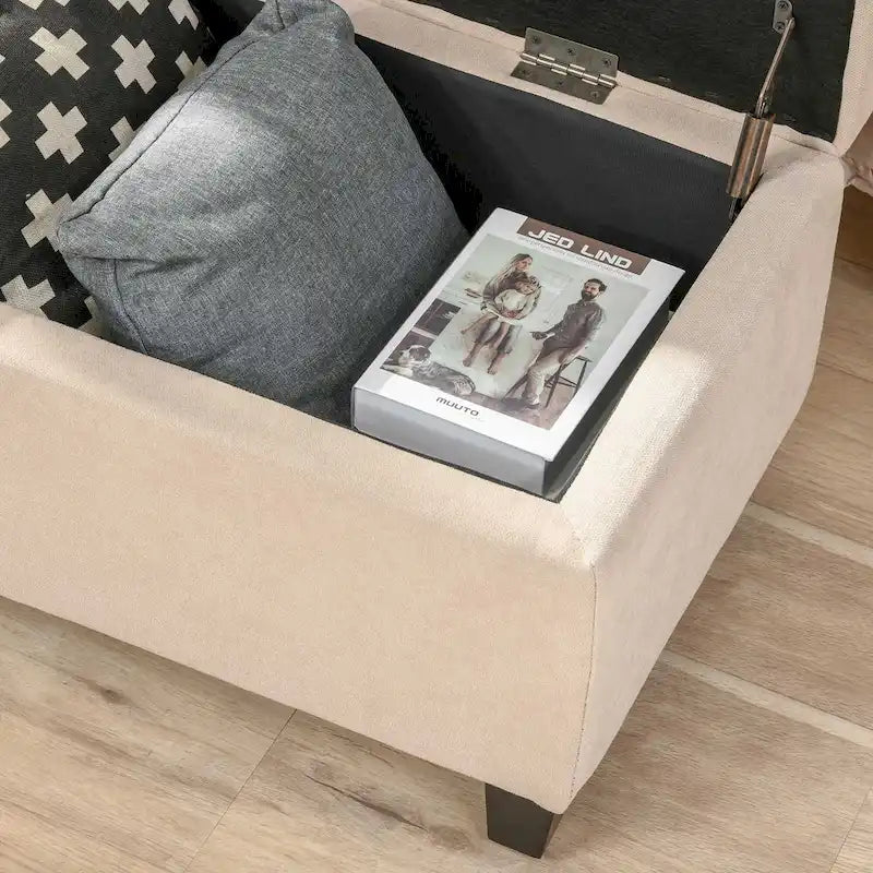 Storage Bench,End of Bed Bench, Linen Fabric Storage Chest with Lift Top, Tufted Ottoman with Storage for Living Room
