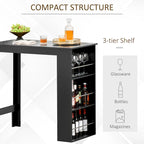 HOMCOM Modern Bar Table Counter Height Dining Table with 3 Storage Shelves for Kitchen, Dining Room, Living Room, Black