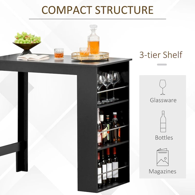 HOMCOM Modern Bar Table Counter Height Dining Table with 3 Storage Shelves for Kitchen, Dining Room, Living Room, Black