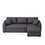 Upholstery Sleeper Sectional Sofa Grey with Storage Space, 2 Tossing Cushions