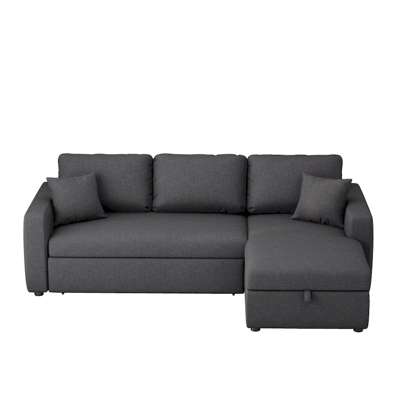 Upholstery Sleeper Sectional Sofa Grey with Storage Space, 2 Tossing Cushions