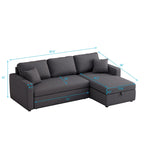 Upholstery Sleeper Sectional Sofa Grey with Storage Space, 2 Tossing Cushions