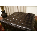 Pemberly Dark Brown Bonded Square Leather Ottoman