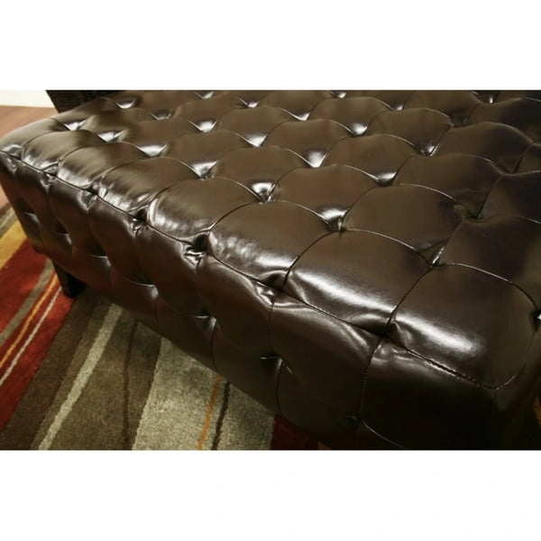 Pemberly Dark Brown Bonded Square Leather Ottoman