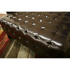 Pemberly Dark Brown Bonded Square Leather Ottoman