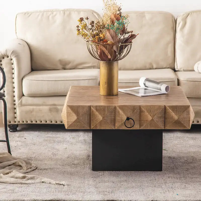 Three-dimensional Embossed Pattern Square Retro Coffee Table