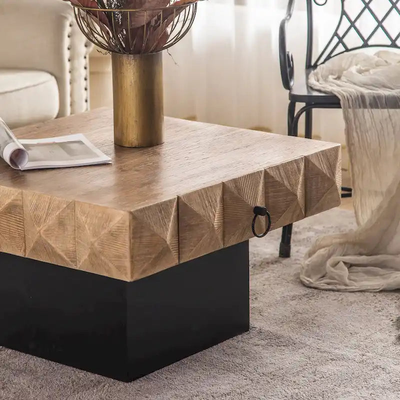 Three-dimensional Embossed Pattern Square Retro Coffee Table