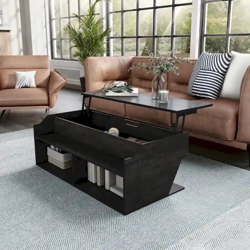 DH BASIC Transitional Black Oak 44-inch Lift-top Coffee Table by Denhour