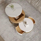 Round Coffee Table White with Storage Lift-Top Wood Coffee Table Lifts up with Rotatable Drawers White Natural