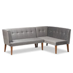Stewart Mid-Century Velvet Dining Nook Banquette Set(2PC)-Grey
