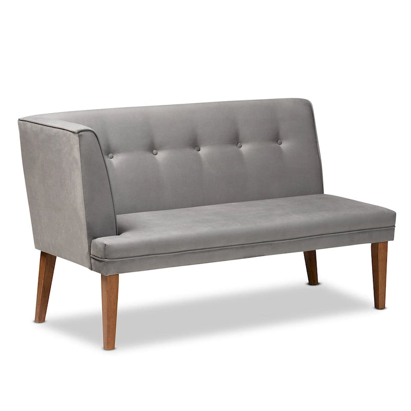 Stewart Mid-Century Velvet Dining Nook Banquette Set(2PC)-Grey