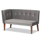 Stewart Mid-Century Velvet Dining Nook Banquette Set(2PC)-Grey