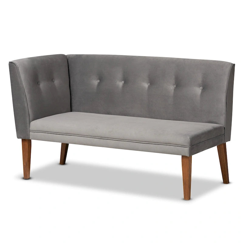 Stewart Mid-Century Velvet Dining Nook Banquette Set(2PC)-Grey