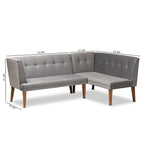 Stewart Mid-Century Velvet Dining Nook Banquette Set(2PC)-Grey